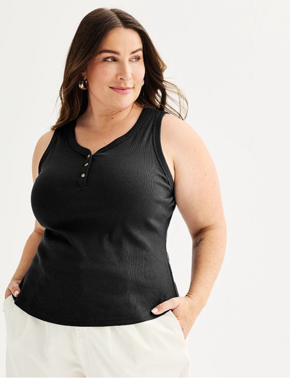 🦒 Sonoma Classic Ribbed Henley Tank Top Black 4X